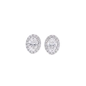 Pendientes de Diamantes Cultivados en Laboratorio con Halo Ovalado, Claridad DEF VS VVS, Oro Sólido de 9K, 10K, 14K, 18K, Pendientes de Botón Finos de Eternidad Completa para Novia - Product Image 1