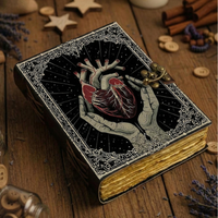 Journal Gothique en Cuir Véritable Fait Main, Grimoire Livre de Sortilèges 400 Pages, Cœur Anatomique, Sorcellerie, Occultisme, Tarot, Journal Intime à Bordures Frangées