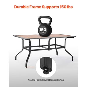 Tavolo da pranzo da esterno da 59 pollici con ombrellone da 1,5 m, rettangolare, in acciaio effetto legno, per 4-6 persone, per patio e bistrò - Product Image 4