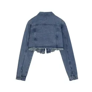 Vestes en jean bleu pour femmes, qualité supérieure, coupe ajustée, manches longues, boutonnées avec poches, OEM, très vendues - Product Image 2