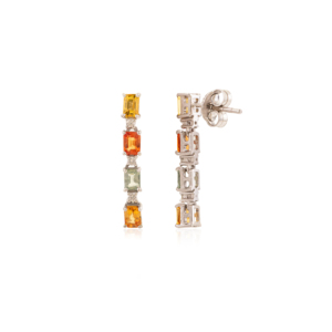 4x3 MM Baguette Cut Multi Sapphire Natural Gemstone <b>Dangle</b> <b>Earrings</b> For Women's 925 Sterling <b>Silver</b> Fine Accessories - Product Image 5