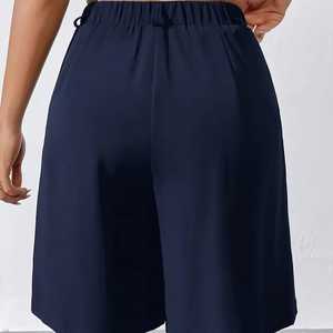 Pantalones Cortos Tipo Culotte para Mujer, Cintura Elástica, Color Sólido, Pierna Ancha, Casuales, Primavera-Verano, Tejido 100% Algodón, Personalizables - Product Image 3