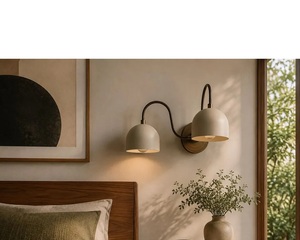 Modern Dual Arm Wall Sconce With Matte White Shades And Curved Black Arms For <b>Indoor</b> <b>Lighting</b> - Product Image 2