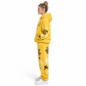 Conjunto Deportivo Oversize para Mujer con Capucha, Sudadera con Capucha de Algodón Estampado y Forro Polar, Pantalones Deportivos Holgados, Ropa Urbana para Mujer, Traje Deportivo de Corte Holgado - Product Image 3