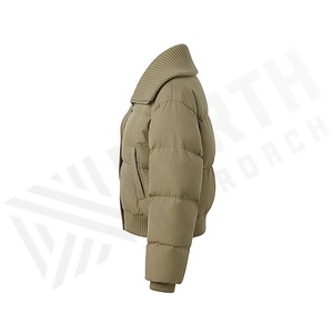 Women's Quilted Puffer Jacket Solid Color Stand Collar Full Sleeve Winter Warm Thick Windproof Zipper Closure Short Length - Product Image 3