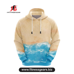 Sweat-shirt à capuche pour homme, imprimé par sublimation, motif vague bleu doré, coupe classique, décontracté, pour l'été - Product Image 1