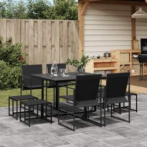 Conjunto de Comedor Plegable Grande para Jardín, Acero con Recubrimiento de Polvo Negro - Product Image 1