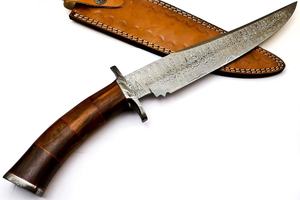 Cuchillo Bowie de Acero de Damasco con Funda, Cuchillo de Caza Hecho a Mano, Cuchillos Bowie de Hoja Fija, Ideal para Supervivencia, Camping y Actividades al Aire Libre - Product Image 3