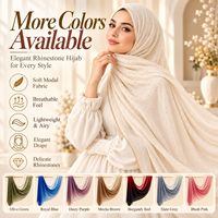 Vente en gros de châles longs en mousseline de soie, hijab 180x75cm, design avec strass, foulard musulman, doux, léger, multicolores pour femmes