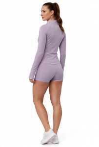 ONETEN APPAREL Chaqueta de yoga blanca para mujer con media cremallera, top corto de manga larga, ajuste ceñido, secado rápido, transpirable, atlético, con logo frontal - Product Image 6