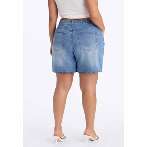 Shorts de Mezclilla Desgastados de Cintura Alta para Mujer, Estilo Casual de Verano, Color Sólido, Corte Recto, Ajuste Regular, con Bolsillos - Product Image 3