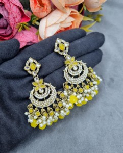 Luxury Chandbali <b>Earrings</b> Antique <b>Gold</b> Plated Pearl Beaded <b>Dangle</b> <b>Earrings</b> For Women Traditional Ethnic Festive Wear Collections - Product Image 6