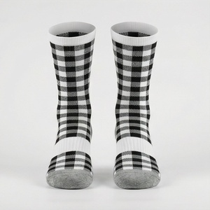 Crew <b>Socks</b> Plaid Pattern Black White Checkered Design Breathable Knitted Adult Casual Daily Wear - Product Image 1