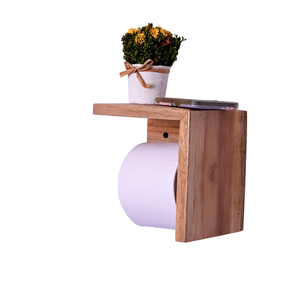 Porte-papier toilette mural en bois de manguier, support de rouleau de papier pour salle de bain, étagère en bois pour papier toilette - Product Image 2