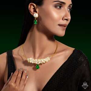 PRAO <b>Fine</b> <b>Jewelry</b> <b>Set</b> Pearls & Emerald Necklace with Earrings Elegant Gemstone Accessory - Product Image 5