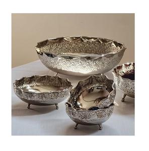 Bol à fruits de qualité supérieure, en acier inoxydable, couleur argent, design en relief, forme ronde, bol à chocolats - Product Image 4