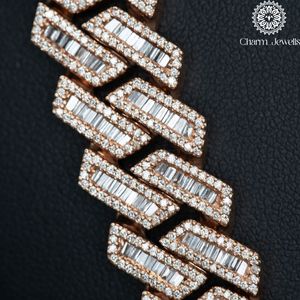 Charm_Jewells Rose Gold Plated Moissanite <b>Statement</b> <b>Necklace</b> Geometric Link Chain Unisex Luxury Jewelry - Product Image 4