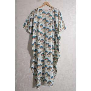 Caftán de Algodón Estilo Boho Hecho a Mano, Estampado Floral, Ecológico, Ropa de Playa Natural para Verano, Vestido Maxi para Mujer, Manga Murciélago, Cuello en V - Product Image 5