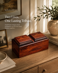 Urna Funeraria de Madera de Mango Grabada Personalizada, Duradera, de 220 Pulgadas Cúbicas, Urna Conmemorativa Doble de Madera Premium para Cenizas Humanas - Product Image 4