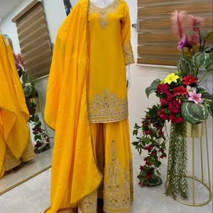 Ethenic Series Modern Plazzo Sharara <b>Top</b> and Supattra Heavy Wedding Wear for <b>Festive</b> Season Salwar Kameez for Parties - Product Image 1