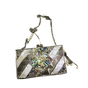 Designer Handcrafted Brass Evening <b>Bags</b> Elegant Ladies <b>Clutches</b> for Special Occasions Handmade Mother of <b>Pearl</b> - Product Image 1