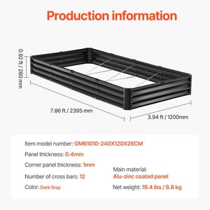 Fioriera Rialzata Grande da Esterno in Metallo Zincato 8 x 4 x 1 piedi con Fondo Aperto e Funzionalità Anti-Parassiti - Product Image 4