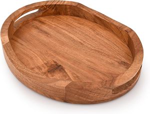 <b>Tray</b> Acacia Wood Oval <b>Large</b> <b>Tray</b> with Handle Food Serving <b>Trays</b> for Living Room Home Dining Table - Product Image 3