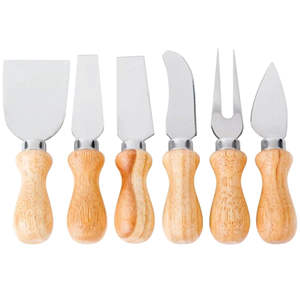 Juego de Cuchillos para Queso de Lujo con Mango de Madera de Haya, Juego de Espátula y Tenedor para Queso de Acero Inoxidable, Juego de Cuchillos para Queso Duro y Blando, Juego de Cuchillos para Mantequilla - Product Image 1