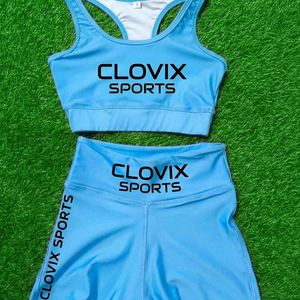 ชุดออกกำลังกายสำหรับผู้หญิง ดีไซน์ล่าสุดจาก Clovix Sports เสื้อครอปท็อปเอวสูง กางเกงขาสั้น ผ้าโพลีเอสเตอร์ระบายอากาศ สีพื้น ชุดออกกำลังกายสำหรับยิม - Product Image 5
