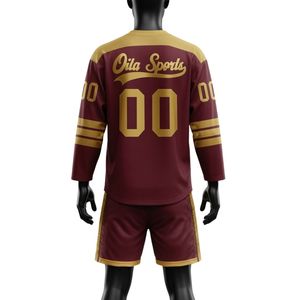 Conjunto de Camiseta y Pantalones Cortos de Hockey sobre Hielo Sublimados en Color Borgoña para Hombre, Cuello en V, Poliéster, Uniforme Deportivo Estampado, Ropa de Entrenamiento para Equipo - Product Image 2