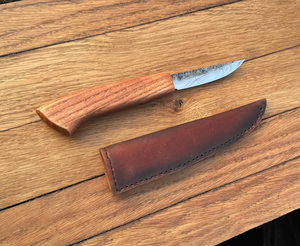 Custom Hand Forged Wood Carving Knife 8.5 cm Whittling Blade High Carbon Steel Woodworking Knife with Hardwood Handle <b>Leather</b> - Product Image 4