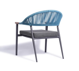 Silla de Comedor Moderna para Exteriores, Ecológica, Respaldo Alto, Respaldo Tejido Azul, Asiento de Algodón Gris, Patas de Acero Inoxidable, para Apartamento o Escuela - Product Image 3