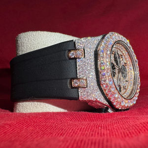 Reloj Deportivo para Hombre, Correa de Acero Inoxidable Negra, Cristal Antiguo Cuadrado, Completamente Adornado con Diamantes VVS1 Moissanite, Analógico de Lujo, 41mm 20mm - Product Image 1