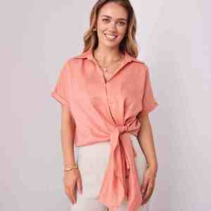 Camisa de Lino 100% para Mujer, Manga Corta, Bordado Sencillo, Estilo Informal, Verano, con Botones, Ecológica, Venta al Por Mayor - Product Image 1