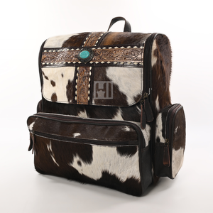 Mochila de cuero de vaca occidental bohemio de tendencia, pelo mecanizado a mano en la piel con decoración de piedra Concho, Correa cómoda ajustable - Product Image 3