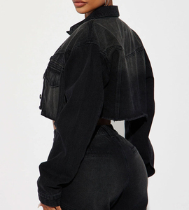 Womens Washed <b>Denim</b> <b>Jacket</b> Boxy Fit Full Sleeve Turn-down Collar Frayed Details Winter Casual Outerwear Breathable Quick Dry - Product Image 2