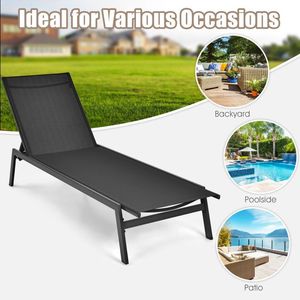 <b>Outdoor</b> <b>Reclining</b> 6-Position Adjustable Back Chaise Lounge Chair for Sun Lounging - Product Image 1