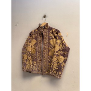 Indian <b>Women</b> Suzani Velvet Quilted Mandarin Collar Floral Hand Embroidered <b>Coat</b> with Nylon Lining Winter Jacket - Product Image 3