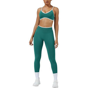 Conjunto de Yoga Barely There para Mujer, Bra Deportivo sin Costuras con Compresión, Leggings de Cintura Alta con Panel de Malla, Efecto Levanta Glúteos, Ropa Deportiva de Nailon y Spandex - Product Image 1