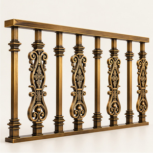 Barandilla de Bronce Ornamentada con Balaustres Decorativos y Postes Cuadrados Acanalados, Pasamanos y Balaustrada Metálicos - Product Image 3