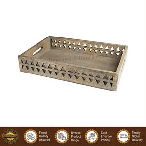 Bandeja de Servir Rectangular de Madera Natural de Alta Calidad, Hecha a Mano, con Acabado en Color Madera y Asas Talladas, para Compradores Mayoristas - Product Image 5