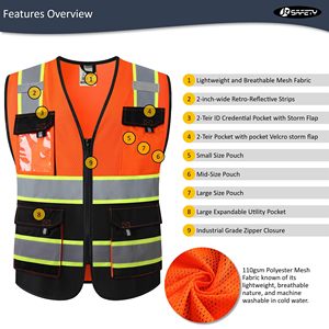 Mesh Fabric Reflective Safety Vests <b>for</b> Men Women High Visibility Vest with Pockets <b>Construction</b> Safety Apparel Neon Work Vest - Product Image 2