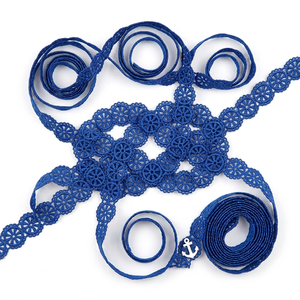 Encaje Guipur de Lujo Ecológico con Diseño Floral Azul de 10 mm, Personalizable al por Mayor, Paquete de 20 Metros para Vestidos, Diademas, Manualidades y Prendas - Product Image 1