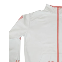   Jaket Track Elite untuk Wanita, Jaket Atletik Resleting Penuh dengan Bordir Lambang, Warna Putih Pink, Lengan Panjang, Jaket Olahraga