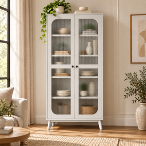 Armoire de salon en bois de style nordique EVEREST Collection, 2 portes, vitrine en verre, meubles sur mesure - Product Image 1