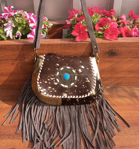Nuevo bolso cruzado de cuero de piel metálica con pelo Real en la piel, bolso cruzado de cuero de ante de estilo occidental con flecos de Piedra Media, regalos para mujeres - Product Image 4