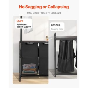 Cesto de Ropa Sucia de 3 Niveles con Colgador de 2 Secciones Independiente, Cestas de Almacenamiento de Ropa Sucia con Cajones y Estante - Product Image 5