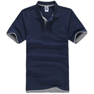 Polo de Manga Corta Azul Marino para Hombre, Algodón Piqué, Transpirable, Corte Regular Informal, Diseño de Punto de Color Sólido - Product Image 1