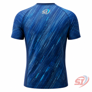 ผู้ผลิตเสื้อยืด OEM สำหรับวิ่ง ระบายอากาศได้ดี แขนสั้น เหมาะสำหรับการฝึกกีฬา สีโคบอลต์เรนแมทริกซ์ - Product Image 2