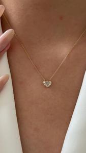 Collier Pendentif Breloque Diamant Cœur Taillé en Bezel, Or Massif 14K 18K, Diamant de Laboratoire, Minimaliste, pour Usage Quotidien, Chaîne à Superposer, Bijoux Fins - Product Image 6